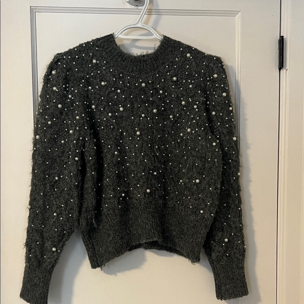 Zara | M | Black Pearl-Embellished Sweater